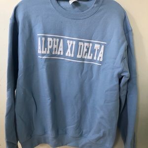 Alpha xi delta light blue crewneck sweater